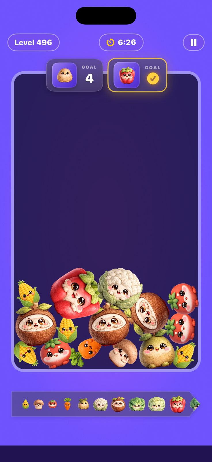 Merging veggie characters to clear the level