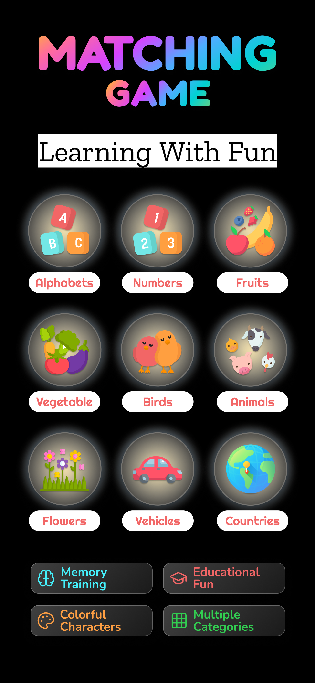 Matching Game โ learning with fun across 9 categories